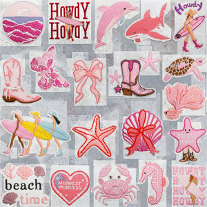 Hierro bordado Rosa playa estilo mar estrella delfín parches fieltro sombrero bolsa ropa decoraciones Howdy mar casa bota PVC - Product Image 3
