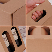 Caja de Regalo Ecológica y Reciclable de Papel Kraft para Vino Tinto, Caja de Regalo Doble o Individual, Gruesa, Corrugada, con Asa, para Fiestas