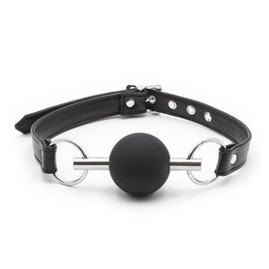 BDSM Bondage Ball Gag in Silicone, Mordicchiatore Orale con Barra Metallica per Giochi di Ruolo Sessuali per Adulti - Product Image 1
