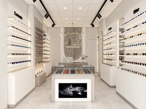 ร้านแว่นตาแบบกำหนดเองได้ |   อุปกรณ์ตกแต่งร้านแว่นตาสมัยใหม่และชั้นวางแว่นกันแดดไม้ติดผนัง - Product Image 5