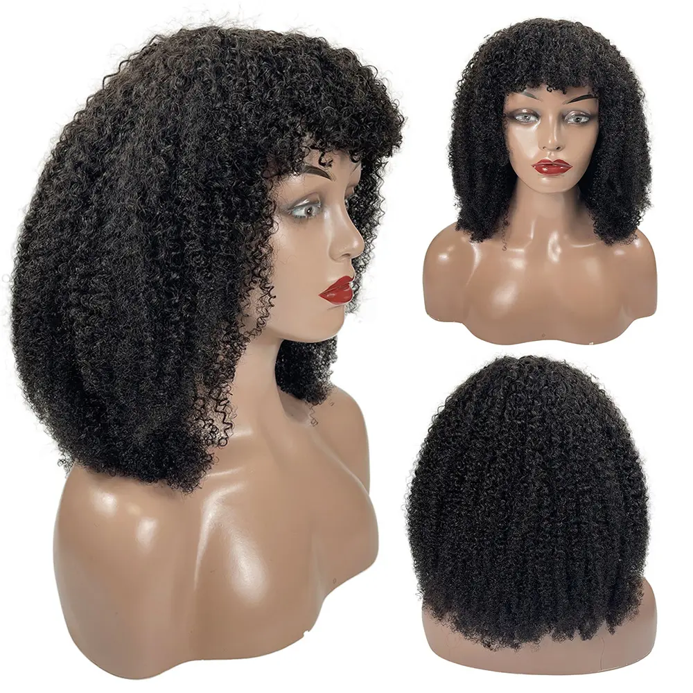 Envío rápido Peluca de cabello humano rizado afro natural de 180% densidad, peluca de cabello brasileño Virgen sin procesar para mujeres negras