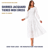 Robe longue maxi à volants en jacquard à fleurs bohèmes pour femmes, col rond, manches longues, fabrication OEM ODM, marque privée