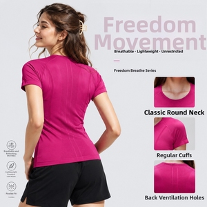 Women's short sleeved round <b>neck</b> sports T-shirt running fitness top slim fit breathable yoga short sleeved shirt - Product Image 2