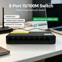 Switch de Red de 8 Puertos 10/100Mbps, Ethernet de Escritorio de Plástico, 1.6Gbps, Plug and Play, QoS para Hogar, Oficina, Cámara IP, ANPA AP-5008S-B