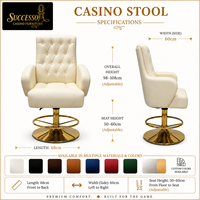 Tabouret de casino SUCCESSOR en acier inoxydable, base robuste, chaise de club, de bar, de casino, de baccarat, pour chaises de poker avec accoudoirs et roulettes