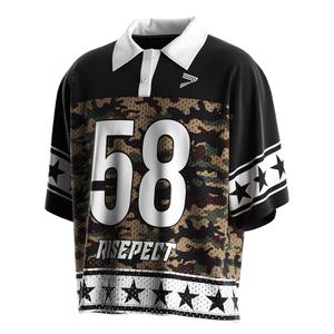 Jersey de Fútbol Americano Vintage con Diseño de Cuello Polo, Logotipo Personalizado con Patrón Elegante, Tejido de Malla de Secado Rápido, Estilo Oversize - Product Image 1