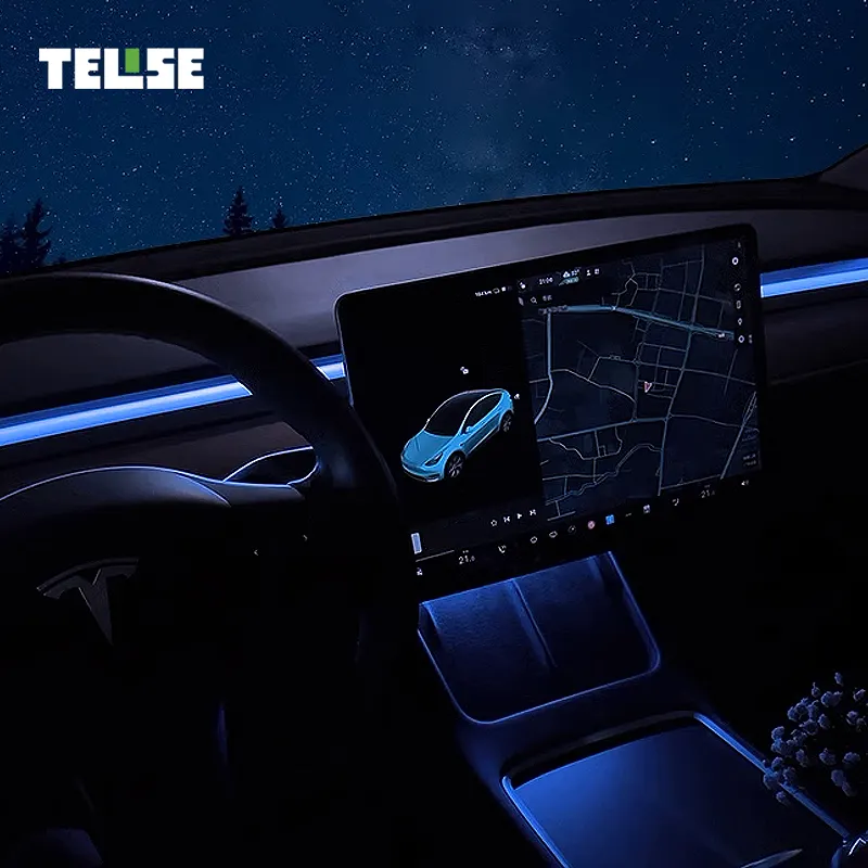 TELISE lampu Led otomatis, lampu suasana kontrol layar LCD 128 warna untuk Tesla Model Y 3