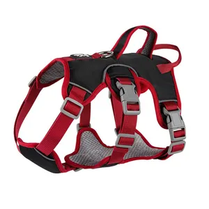 Escape Proof harnes anjing tanpa tarik reflektif, rompi dapat disesuaikan dengan pegangan angkat dan klip tali untuk anjing berjalan mendaki pelatihan