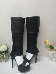 Botas de moda para mujer con plataforma y tacón de aguja, estilo gladiador, con punta abierta y recortes, hasta la rodilla - Product Image 6