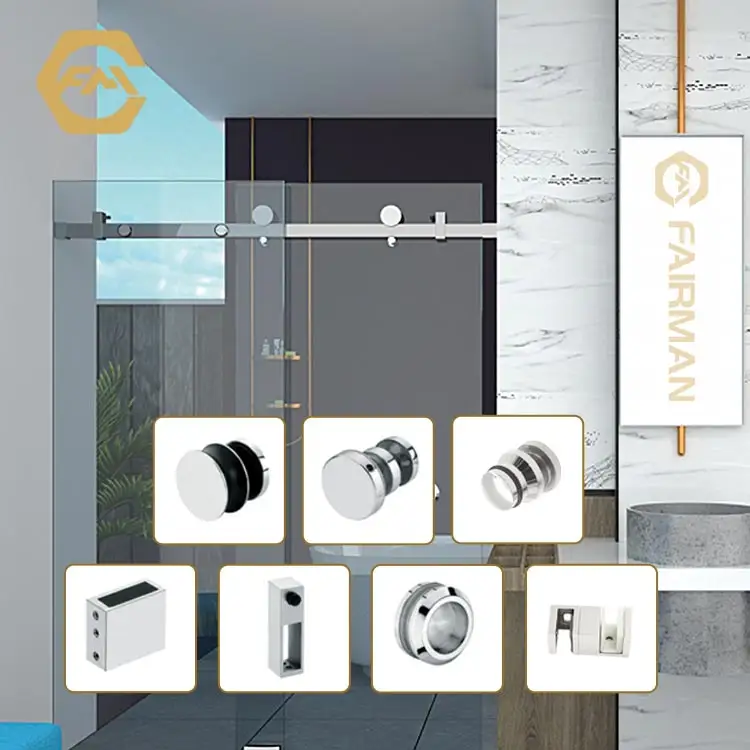 FAM-0001C Günstige Badezimmer Hotel Tür Dusche Tür Hardware System Set Edelstahl Rahmenlose Dusche Glass chiebetür Hardware