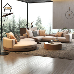 أريكة إيطالية فاخرة قابلة للغسل على شكل حرف L، أريكة مودولار من الجلد الأبيض والقماش لغرفة المعيشة - Product Image 3