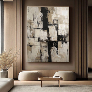 Decorazione per la casa fatta a mano linea Beige nero minimalista parete arte murale astratto Wabi Sabi pittura su tela - Product Image 6
