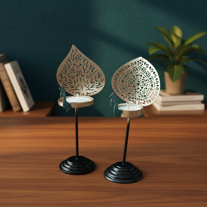 Lampe à huile et bougie ethnique en laiton motif paon Art Déco – Pack multi-pièces – Cadeau de mariage pour Diwali et décoration intérieure festive - Product Image 3