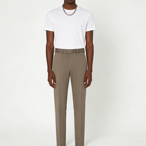 Men's Slim Fit Pleated <strong>Chino</strong> Trousers Stretch Plain Dyed Straight Lightweight Formal Pants with <strong>Cuffed</strong> Hem - Product Image 4