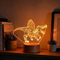 Veilleuse LED USB à 7 couleurs avec contrôle tactile, base en bois grainé, pour la décoration de fête d'enfants, dinosaure, chambre à coucher, usage domestique, cadeau