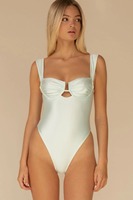 Op maat gemaakte bikini groothandel gerecyclede stof dames badpak met beugel, gerimpelde buste, uitsnijding voor, brede bandjes
