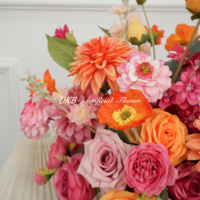 Boule de fleur artificielle de mariage de 30 cm, décoration de boule de fleur artificielle orange et rose de haute qualité pour décoration de table de mariage