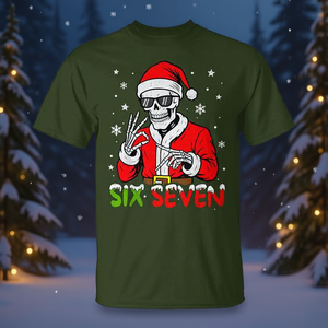 Maglietta natalizia Six Seven Skeleton Santa con design a tema festivo e slang Gen Z - Product Image 3