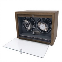 Boîte à remontoir automatique de luxe à 2 emplacements, en bois MDF avec intérieur en ABS, présentoir double pour montres avec éclairage LED bleu