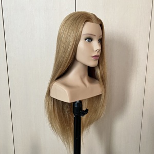 Testa Manichino con Spalle per Acconciature e Styling a Caldo, Capelli Umani con Cuticola Naturale, Testa da Addestramento con Capelli Lunghi - Product Image 4