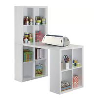 Bureau d'ordinateur intégré avec bibliothèque de 120 cm de large, 12 compartiments de rangement, capacité de charge de 91 kg, idéal pour les fournitures de bureau et les loisirs créatifs