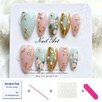 Ongles à presser Tacana, 10 pièces, dégradé de strass, motif floral, perles, rose clair de luxe, 3D, réutilisables, couverture complète