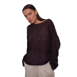 Maglietta autunnale a maniche lunghe con tromba da donna, maglione <span class=keywords><strong>trasparente</strong></span>, maglione da donna, pullover a <span class=keywords><strong>maglia</strong></span> sottile Oversize - Product Image 6