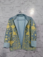 Veste courte matelassée d'hiver en velours, faite main, tricotée, broderie florale, respirante, écologique, col rond, ouverte sur le devant