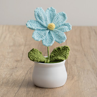 Pot de fleurs artificiel en tricot motif safran pour décoration de bureau et de maison, cadeau festif, Saint-Valentin, plante en fil crocheté