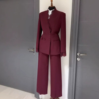 Ensemble de bureau deux pièces pour femme, automne, anti-rides, velours, coupe classique, blazer structuré à manches longues et pantalon droit