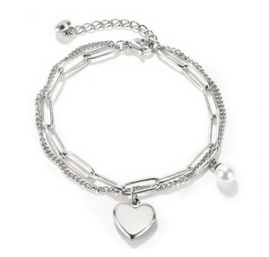 Zooying doble capa corazón perla Shell Acero inoxidable minimalista enlace cadena amor <span class=keywords><strong>amistad</strong></span> moda joyería pulseras mujeres - Product Image 1