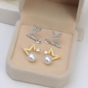 S925 <b>Silver</b> Comets Tassel <b>Earrings</b> with 8-9 <b>Pearl</b> Hollow Tray DIY Accessory 4991 Collection - Product Image 1