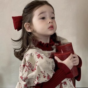 Girls Chinese Style Retro Knitwear Set Thickening Flannel Lining New Year Skirt With Traditional Buttons - Product Image 3