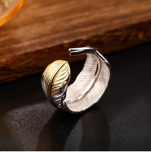 10 Karat Gold Feder <span class=keywords><strong>ring</strong></span> für Männer <span class=keywords><strong>Retro</strong></span> Fashion Style Open-End Trendy mit Roségold & Platin für Hochzeit Verlobung feier Geschenk - Product Image 6