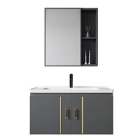 Meuble de salle de bain mural en aluminium, étanche, avec vasque et miroir intégré, pour vente en gros