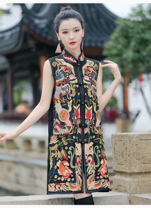 National Flower Embroidery Vest Stand Collar Sleeveless Jacket Tang Suit Traditional Ethnic Vintage <strong>Gilet</strong> Retro Waistcoat - Product Image 4