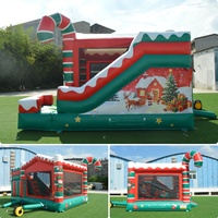 Château gonflable de Noël personnalisable avec toboggan pour enfants, idéal pour les fêtes de Noël et les attractions commerciales