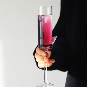 Verres à cocktail en verre à champagne papillon rose avec décoration d'arc rose pour flûte en verre à vin de mariage - Product Image 4