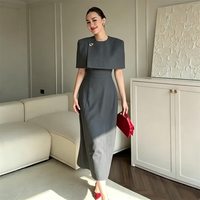 Robe d'été élégante ZYHT 75355 style français, couleur unie, col rond, effet deux pièces, pour femme, tendance transfrontalière