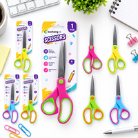 Ciseaux à lame en acier inoxydable, manche ergonomique, outil de coupe multi-usages pour l'école, la maison et l'artisanat, emballage sous blister, couleurs assorties