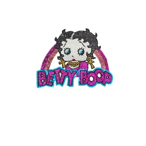 Parche de bordado de lentejuelas ecológico con diseño de dibujos animados para niñas, <span class=keywords><strong>Betty</strong></span> con un perro, 100% algodón, con reverso termoadhesivo. - Product Image 6