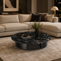 Table basse moderne en marbre noir rose rond de grande taille avec base en acier inoxydable pour salon