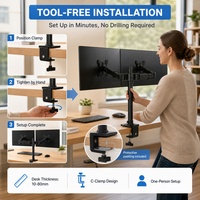 Support de moniteur à double bras à ressort mécanique réglable, hauteur de levage 260 mm, portée 449 mm, pour configuration de poste de travail ergonomique