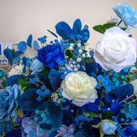 Bola Bunga Buatan Biru Putih, Rangkaian Bunga Hydrangea Mawar Eucalyptus Biru Kerajaan, Dekorasi Tengah Meja Pernikahan