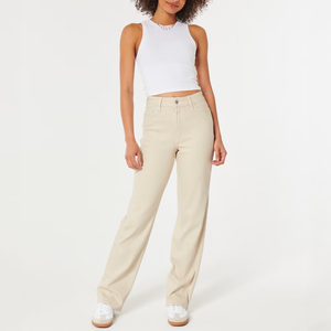 Stretch régulier de haute qualité pour pantalon beige droit à taille haute pour femme - Product Image 4