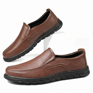 Men Genuine Leather <b>Slip</b> <b>On</b> Loafers Round Toe Cushioned Office Dress Shoes All Seasons Rubber Outsole EVA Midsole - Product Image 1