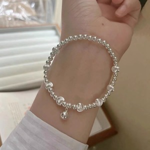 Sterling <b>Silver</b> <b>Beaded</b> Bracelet S925 <b>Silver</b> Ball Shape Women's Jewelry Gift Crystal Rhinestone Simple Style - Product Image 1