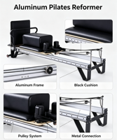 Machine de Pilates Reformer en aluminium, lit d'entraînement durable, réglable et portable, avec boîte en bois, équipement de fitness pour la maison et la salle de sport