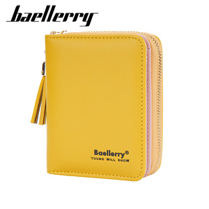 Baellerry Women's Mini <b>Wallet</b> Yellow PU Leather Tassel Zipper Coin Purse Fashionable Card <b>Holder</b> Everyday Use - Product Image 1