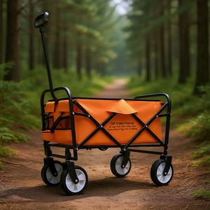 Carrello Pieghevole Arancione Multiuso, Capacità 102 kg, Carrello a Quattro Ruote per Campeggio, Spiaggia e Trasporto all'Aperto - Product Image 2